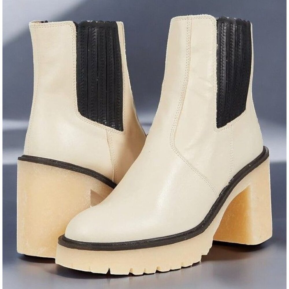 Free People Womens White James Chelsea Boot Chunky Heel NEW 9.5 / 39.5 MSRP $188 - Picture 11 of 12